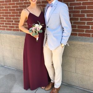 Burgundy bridesmaid dress with wrap flutter top ❤️